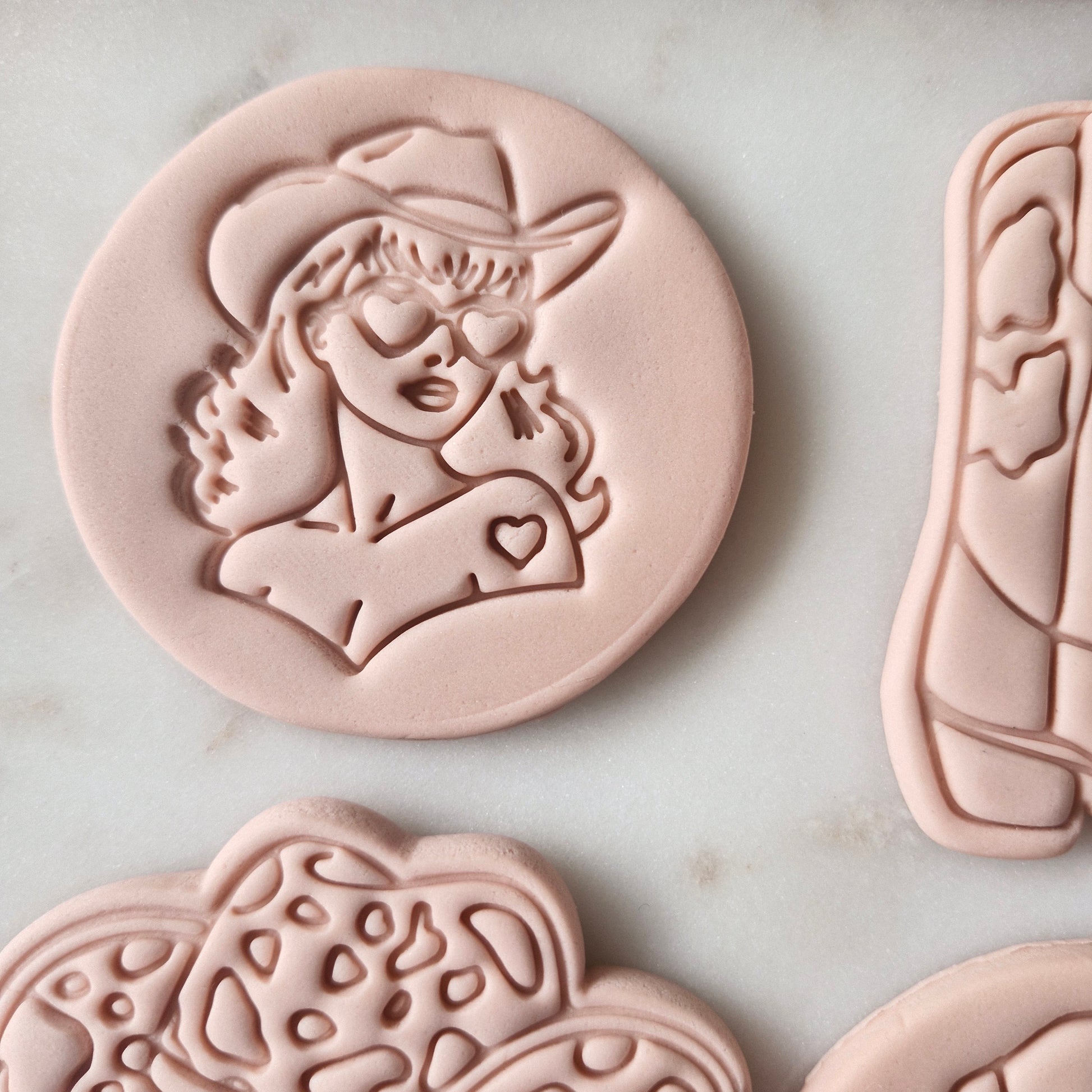 Cowgirl Set Cookie Cutter and Stamp zoomed in on cowgirl