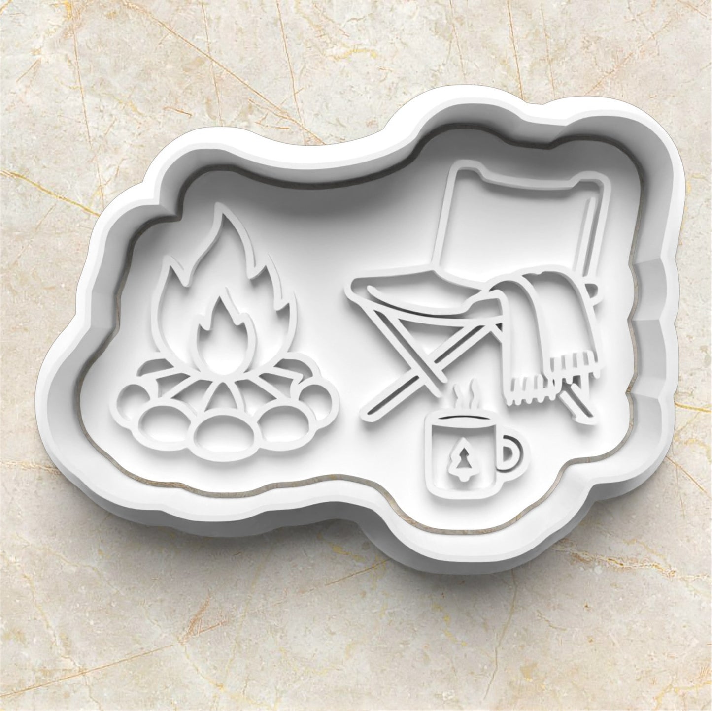 Cozy Camping Set Cookie Cutter and Stamp camping chair and fireplace