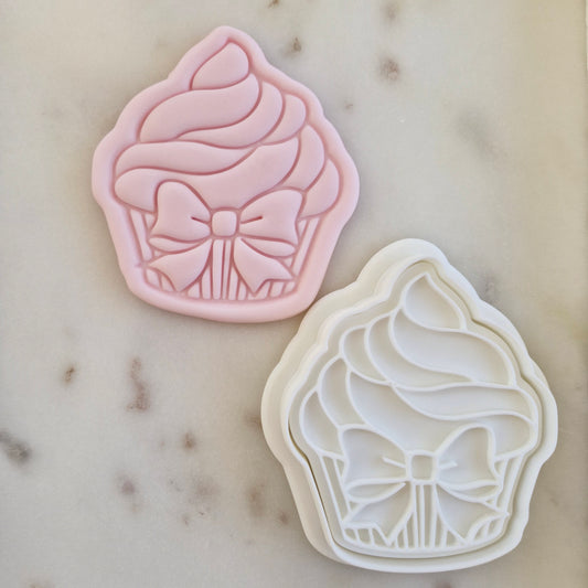 Cupcake with Bow Cookie Cutter and Stamp zoomed out