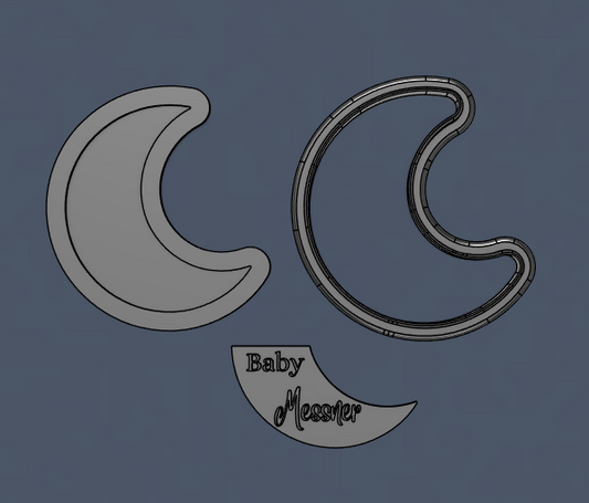 Custom Moon Crescent with Baby Name Cookie Cutter and Deboss Stamp