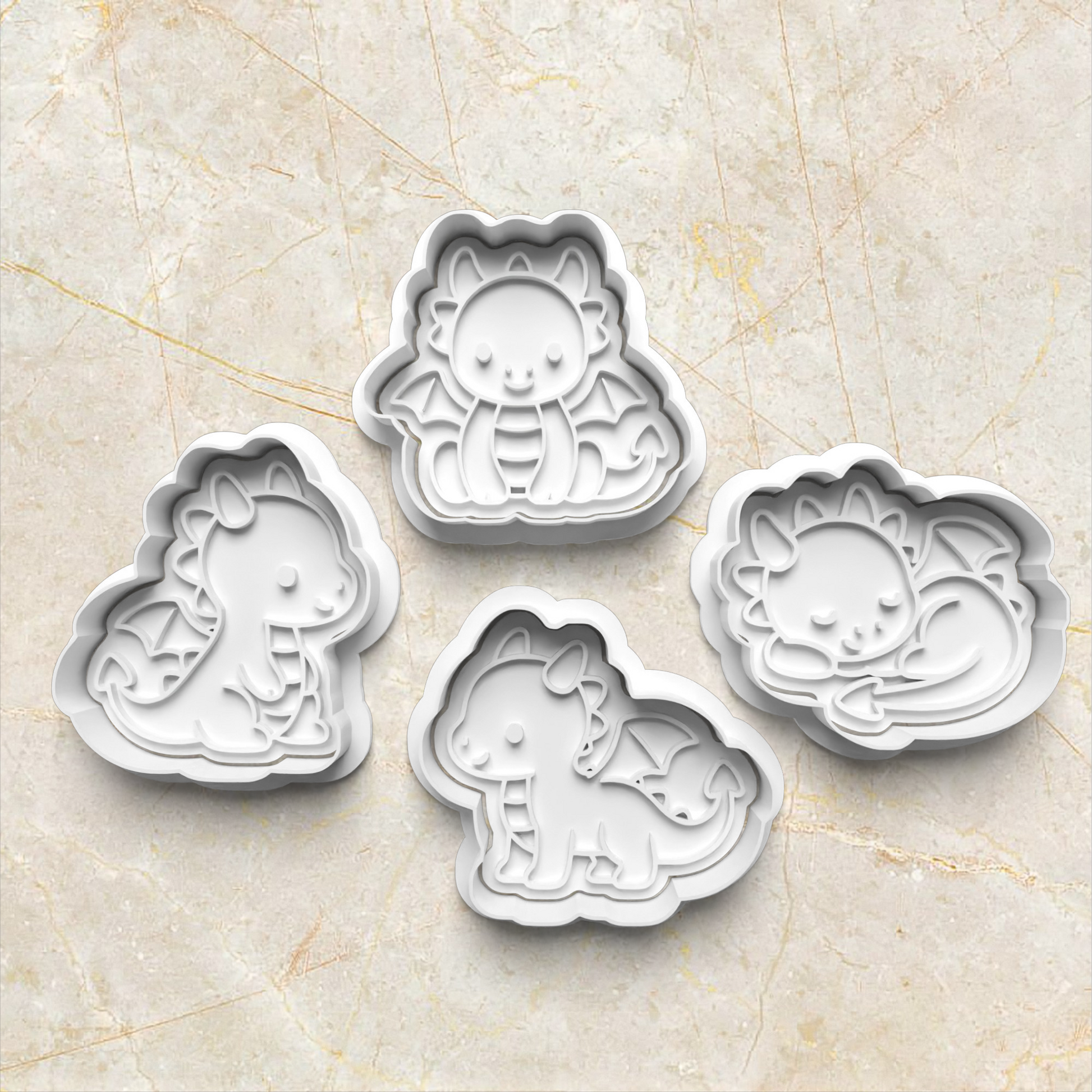 Cute Dragon Set Cookie Cutter and Stamp set