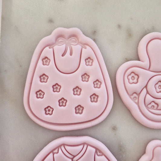 Daisy Baby Bib Cookie Cutter and Stamp zoomed in