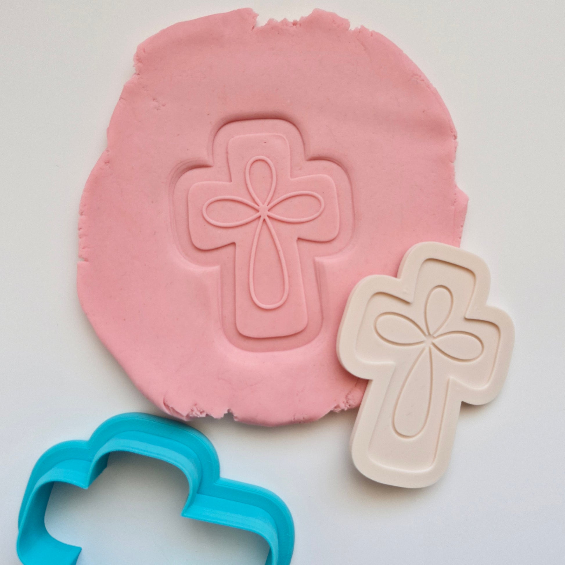 Cross Cookie Cutter and Deboss Stamp - Baking Tool on white background
