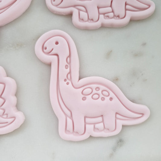 Dinosaur Set Cookie Cutter and Stamp zoomed in Dinosaur Brontosaurus Cookie Cutter and Stamp