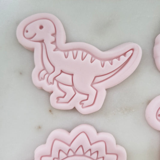 Dinosaur T-Rex Cookie Cutter and Stamp zoomed in Dinosaur Set Cookie Cutter and Stamp