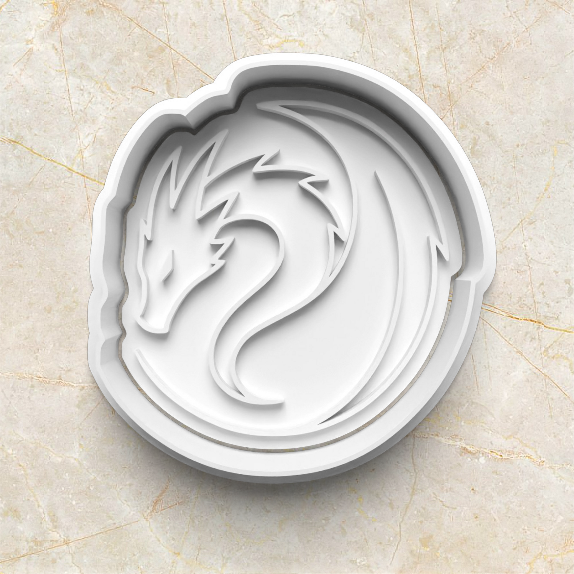 Dragon-shaped cookie cutter on a marble surface Dragon Set Cookie Cutter and Stamp