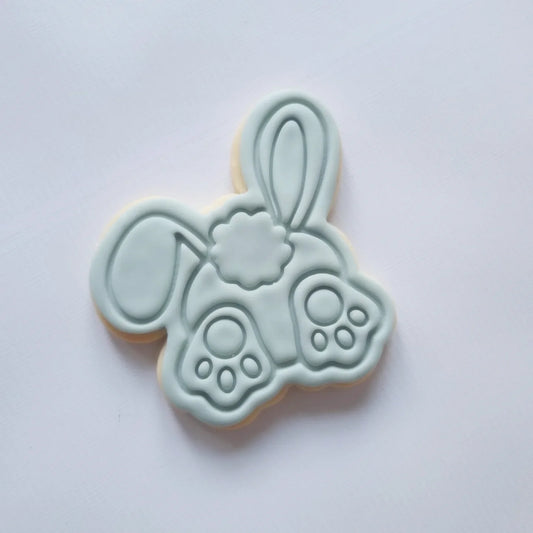 sugar cookie in the format of bunny bum in sugar cookie Bunny Bum with Ears Cookie Cutter and Stamp