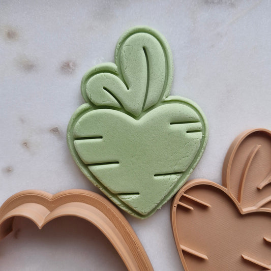 Heart Carrot Cookie Cutter and Emboss Stamp - Baking Tool zoomed in on marble background