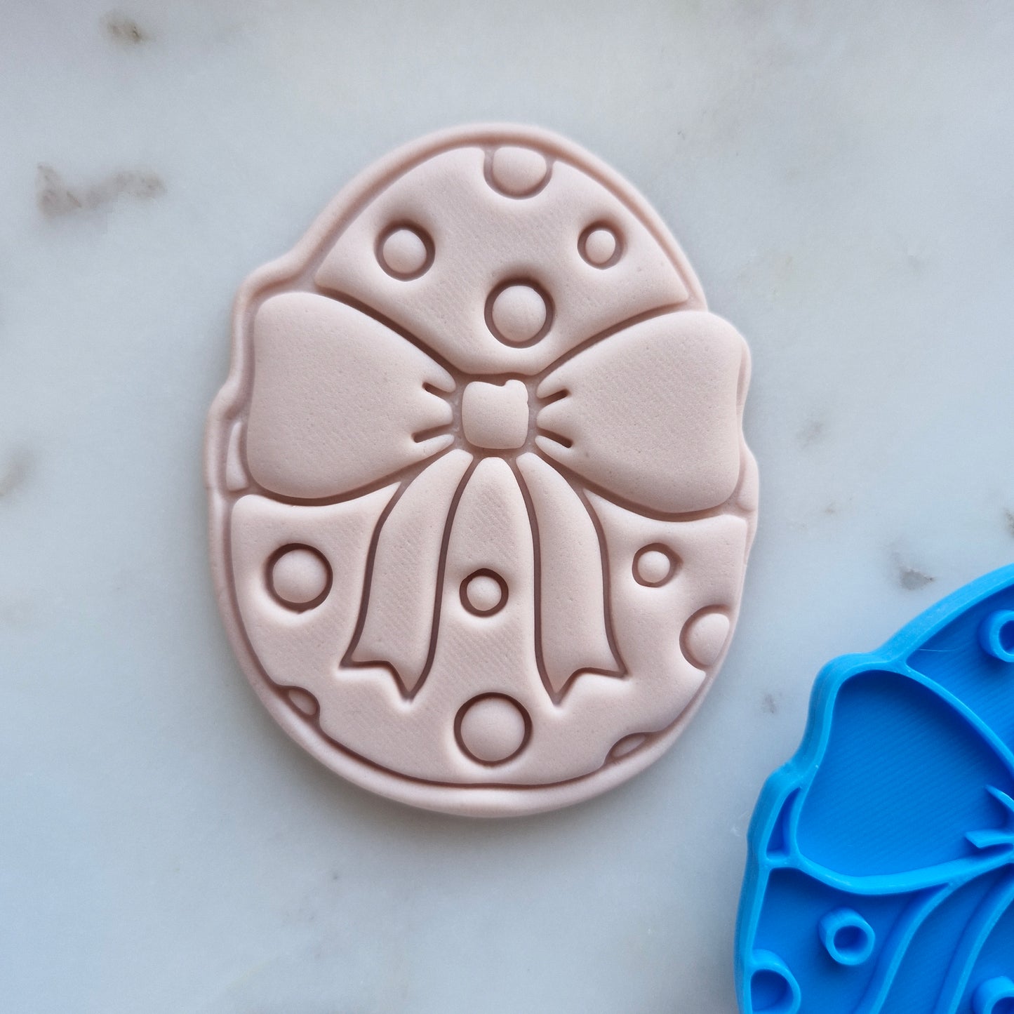 Egg with Bow and Polka Dots Cookie Cutter and Emboss Stamp Baking Tool