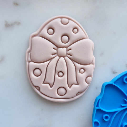 Egg with Bow and Polka Dots Cookie Cutter and Emboss Stamp Baking Tool