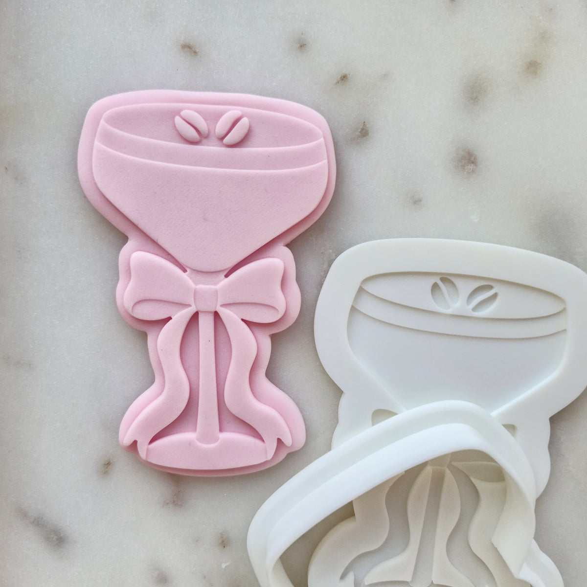 zoomed out Espresso Martini Glass Cookie Cutter and Deboss Stamp