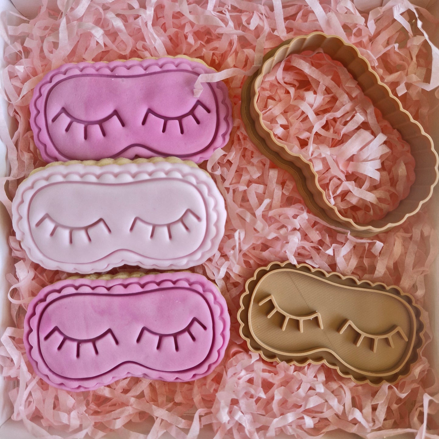 Spa Day Set Cookie Cutter and Emboss Stamp - Baking Tool. eye mask in gift box