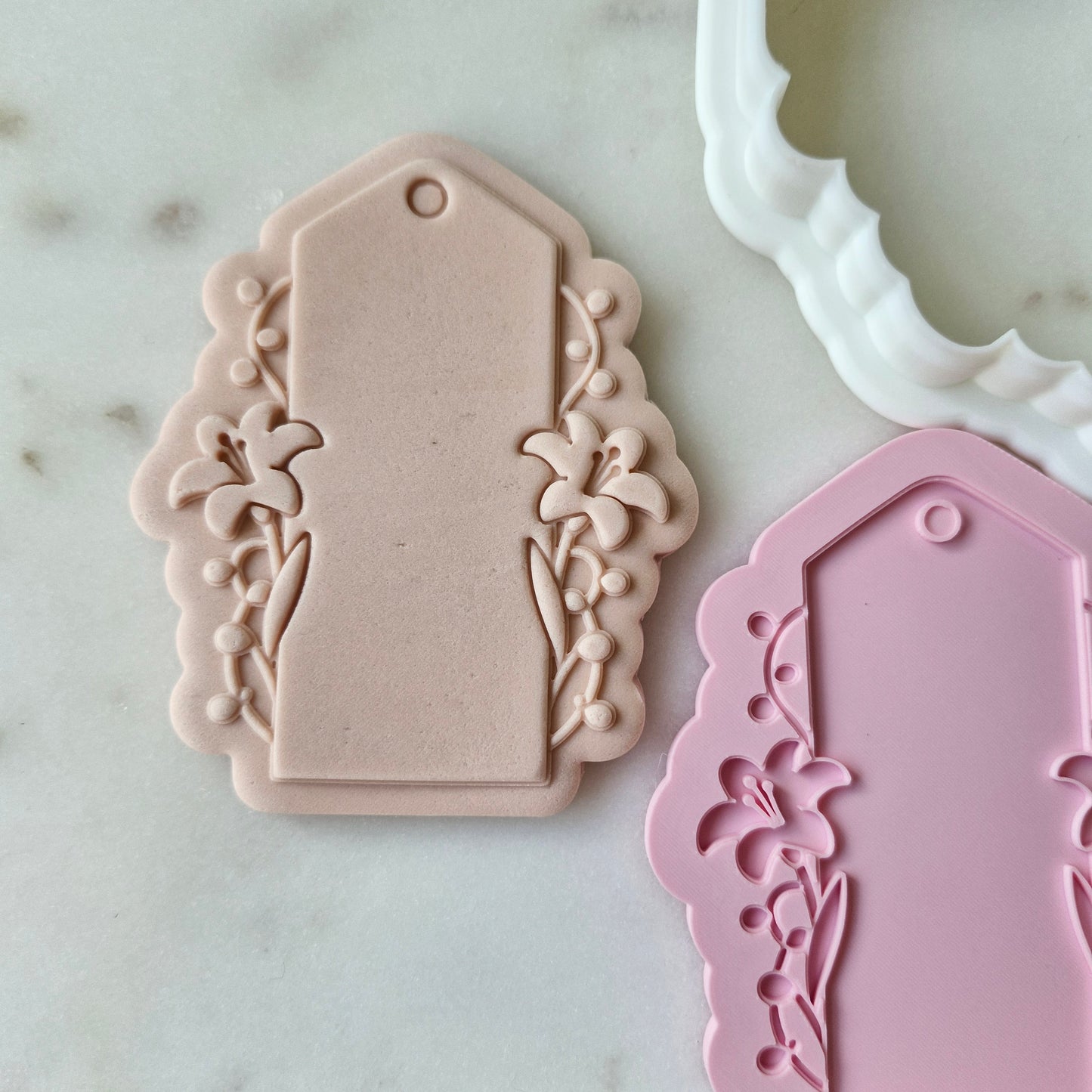 Floral Name Tag Cookie Cutter and Deboss Stamp