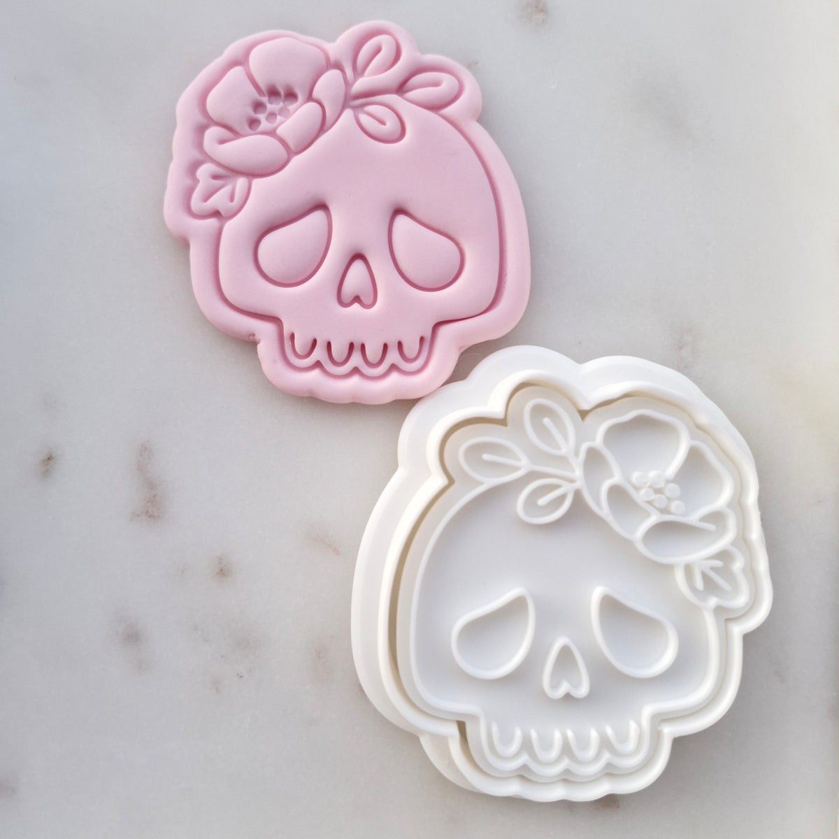 Skeleton Head with Flower on Head Cookie Cutter and Stamp zoomed out