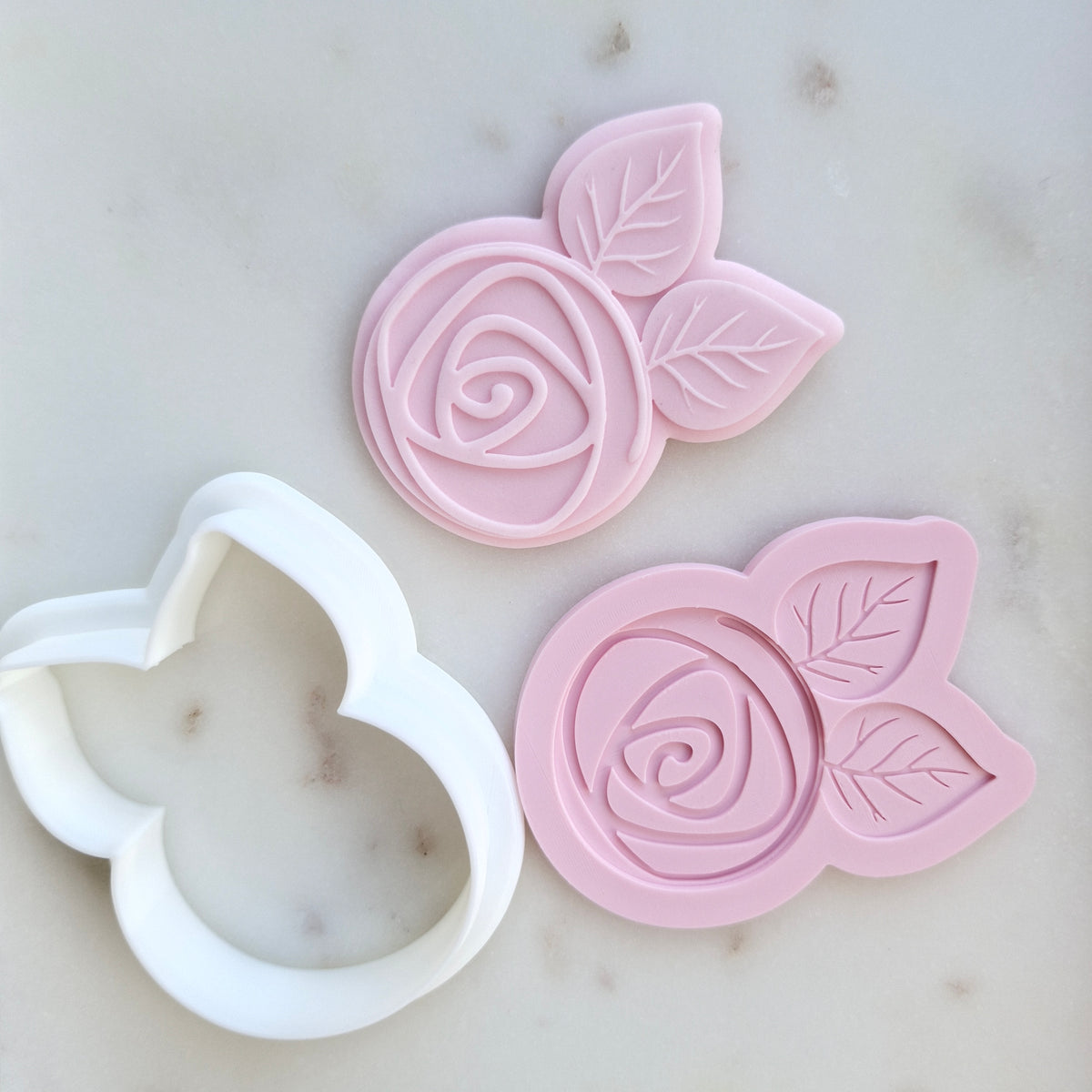 Rose Bud with Leaves Cookie Cutter and Deboss Stamp zoomed out