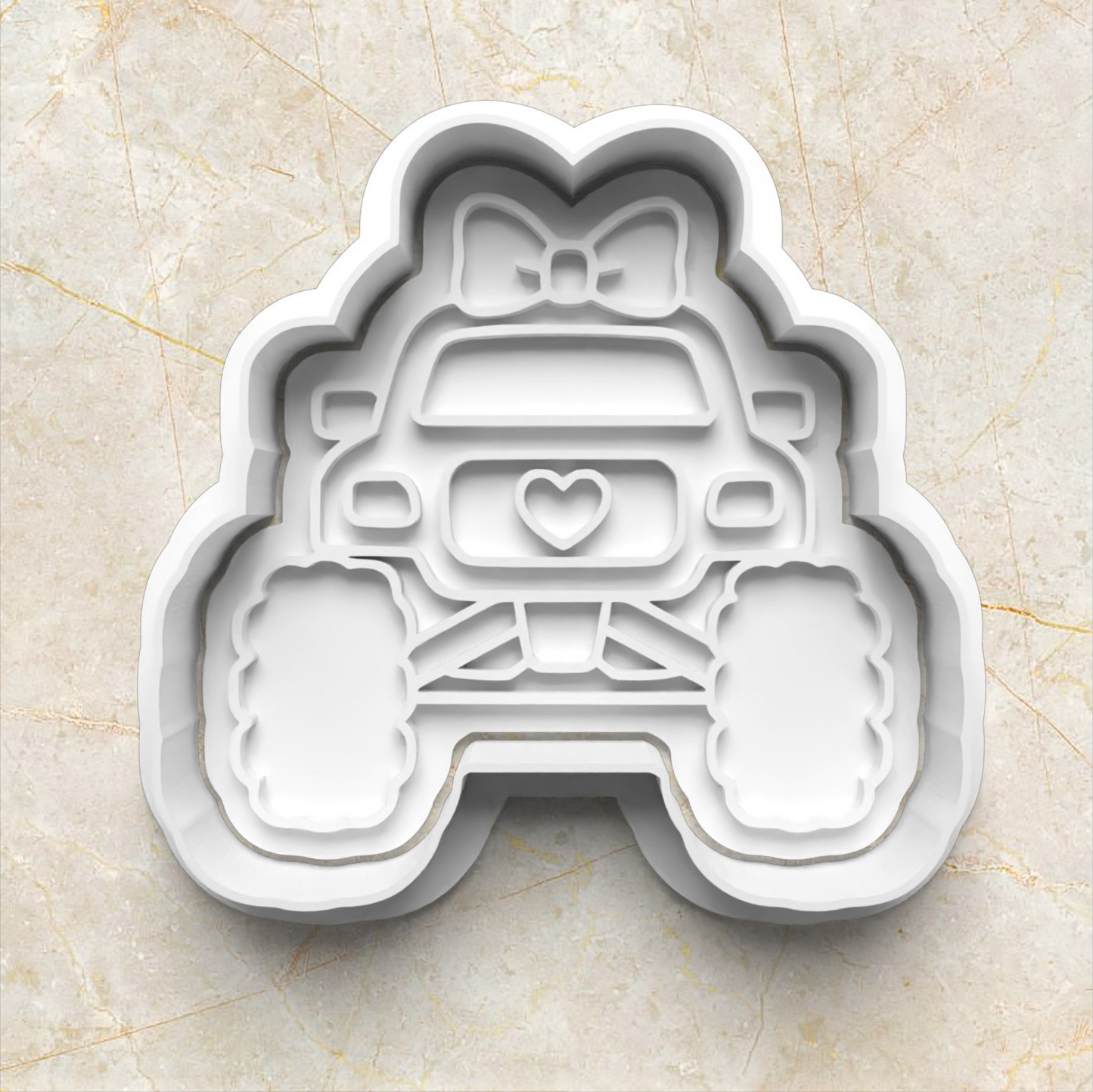 Girly Monster Truck Cookie Cutter and Stamp front face of truck