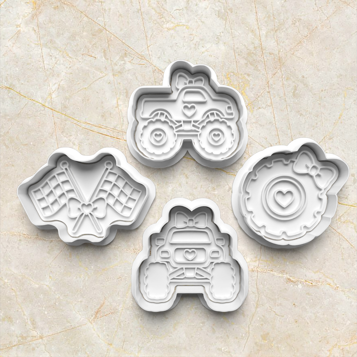 Girly Monster Truck Cookie Cutter and Stamp set