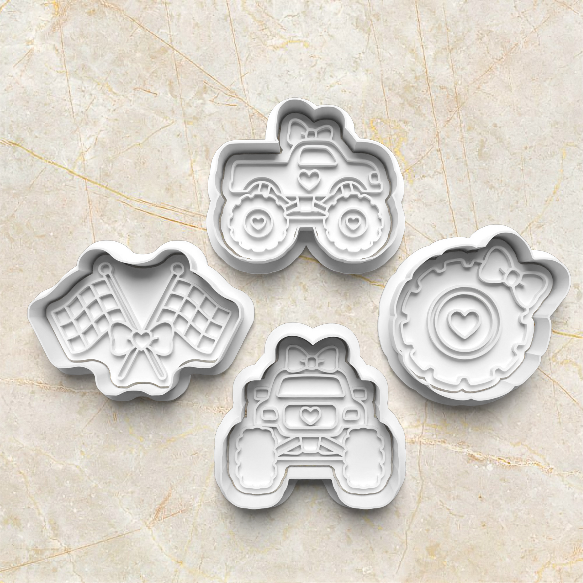 Girly Monster Truck Cookie Cutter and Stamp set