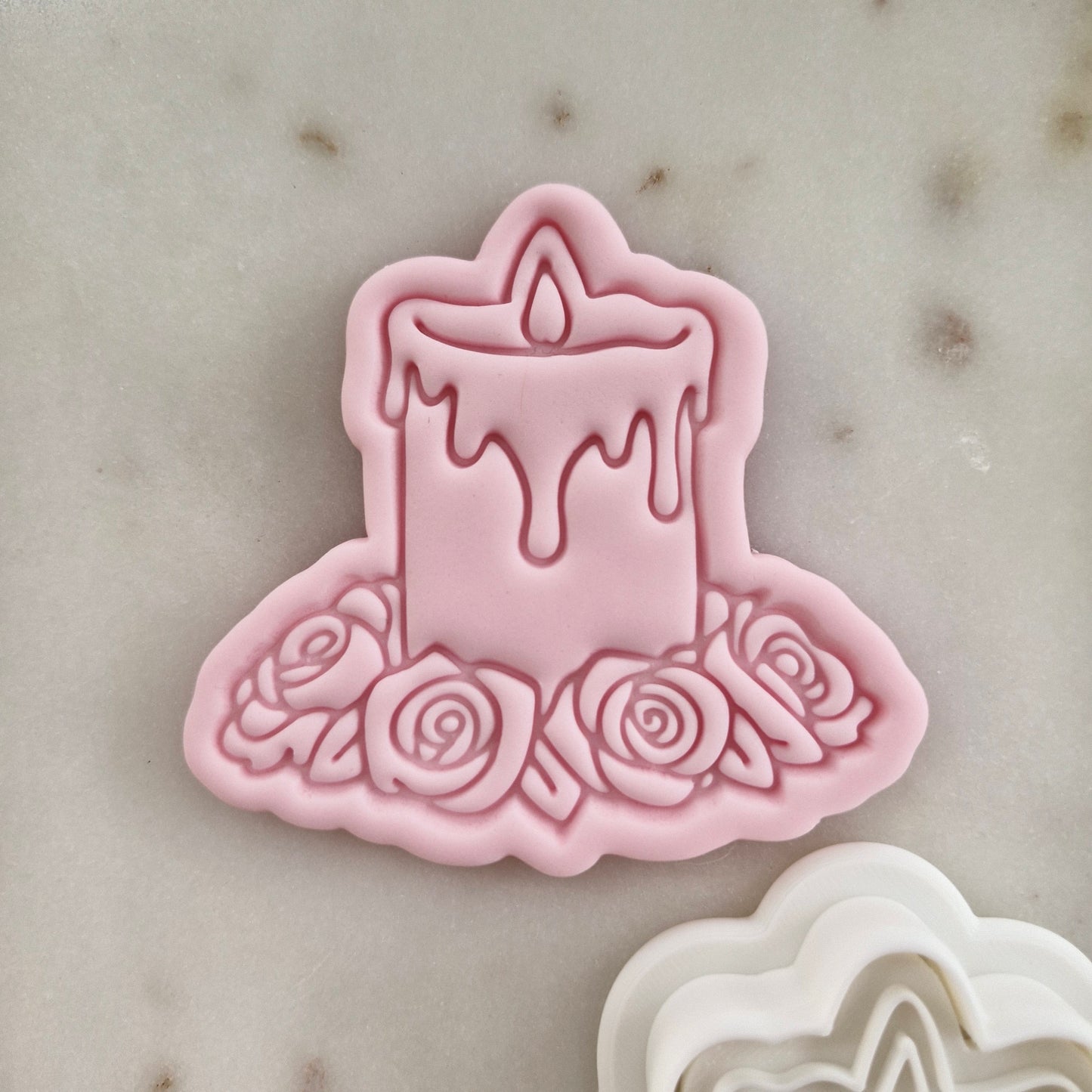 RIP To My Twenties Set Cookie Cutter and Stamp candle Candle with Rosses Cookie Cutter and Stamp zoomed in