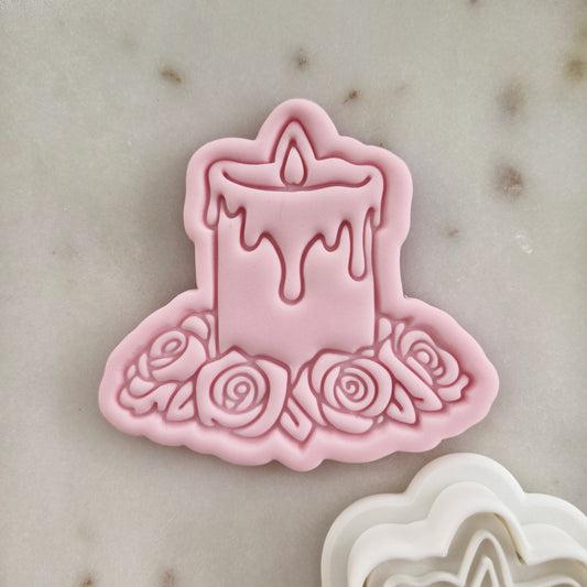 RIP To My Twenties Set Cookie Cutter and Stamp candle Candle with Rosses Cookie Cutter and Stamp zoomed in