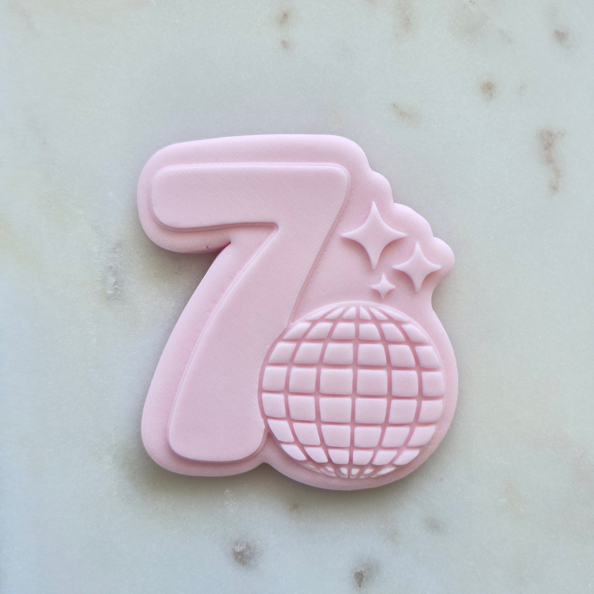 7 Seven with Disco Ball Cookie Cutter and Stamp zoomed in 
