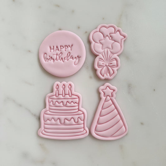 Happy Birthday Set Cookie Cutter and Stamp set