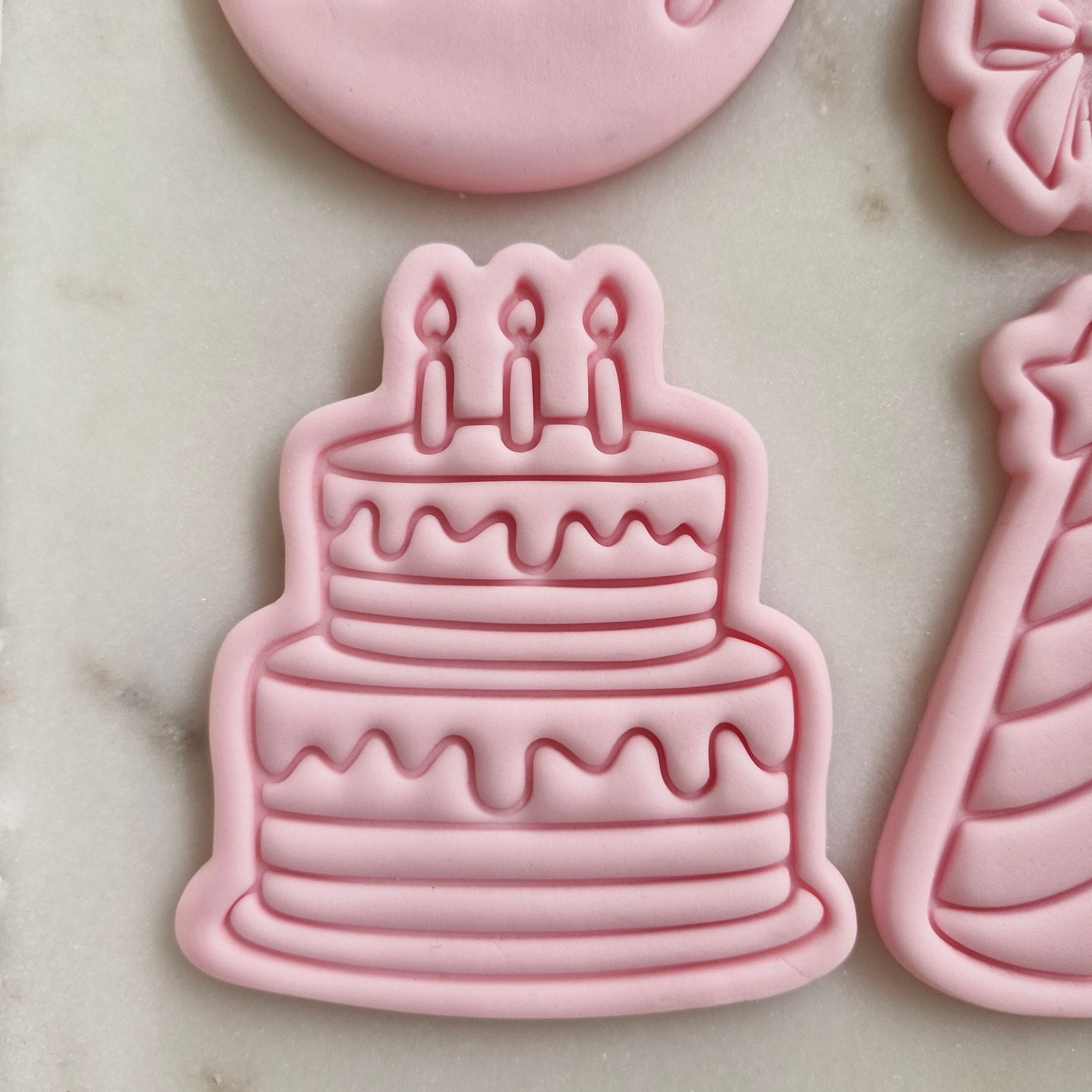 Happy Birthday Set Cookie Cutter and Stamp cake Tiered Birthday Cake Cookie Cutter and Stamp zoomed in