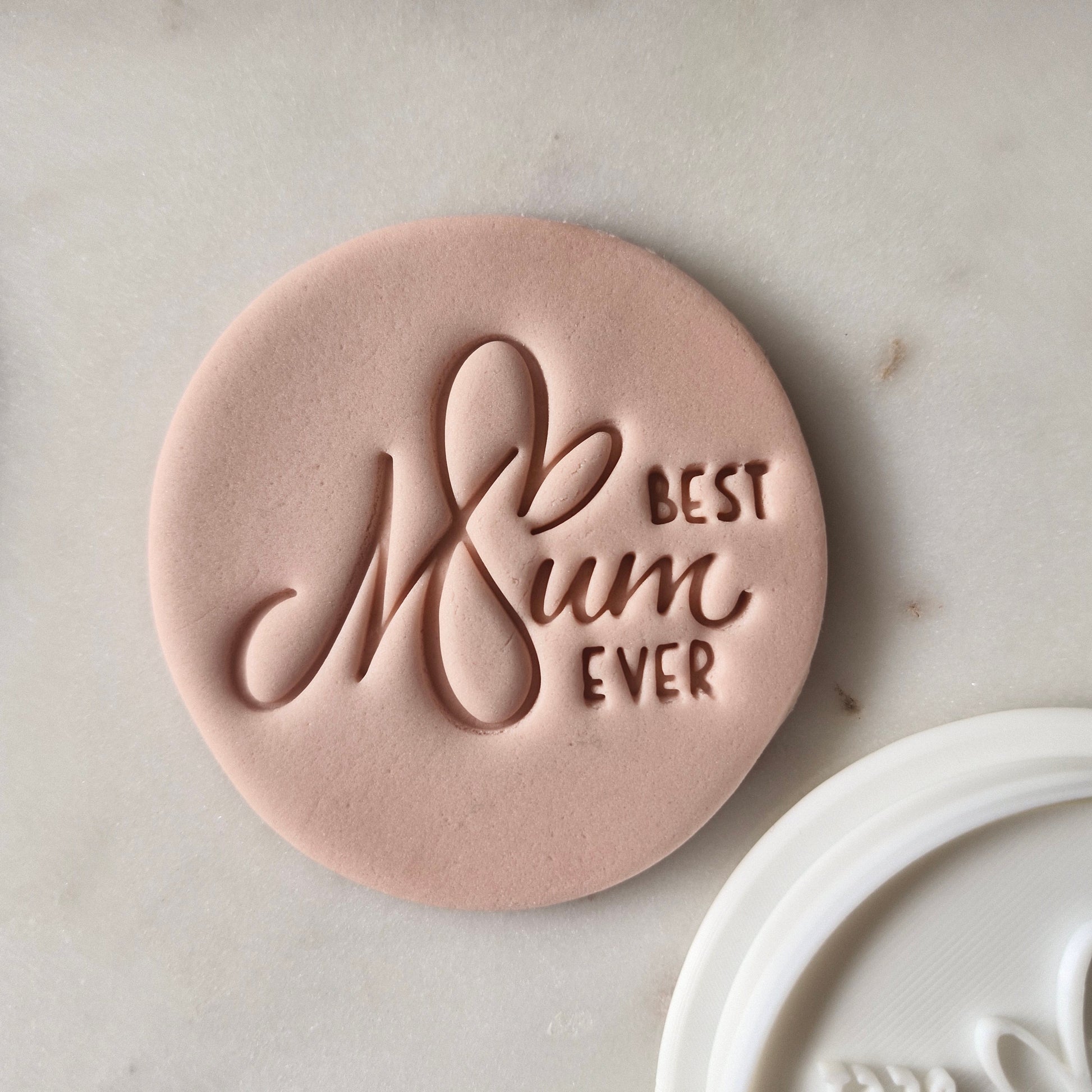 Best Mum Ever with Heart Cookie Cutter and Stamp zoomed in 