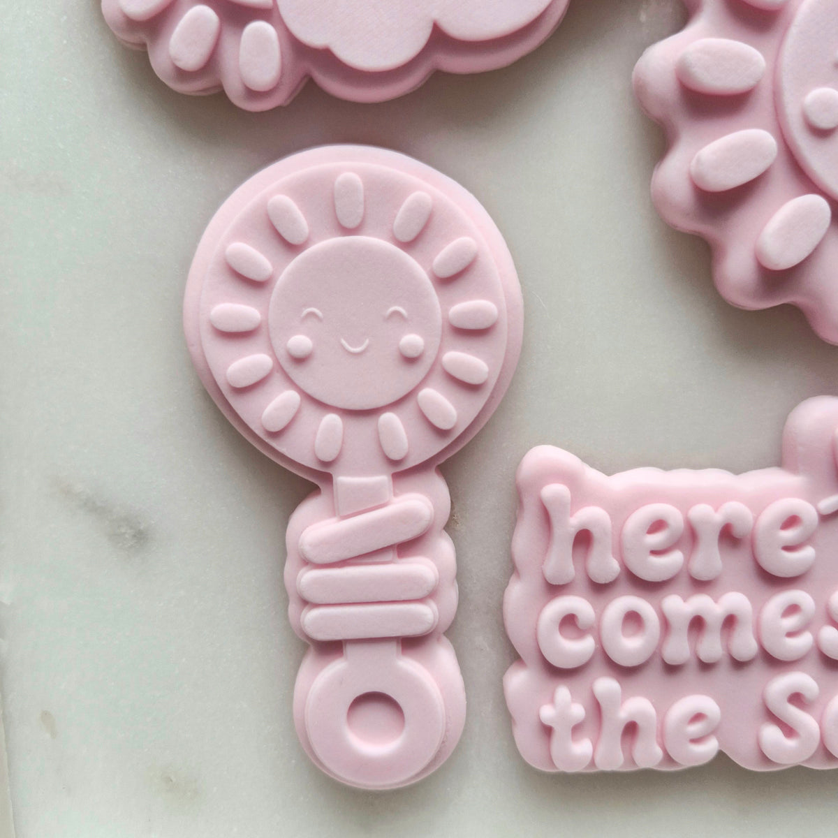 Here Comes The Son Set VS3 Cookie Cutter and Stamp baby rattle