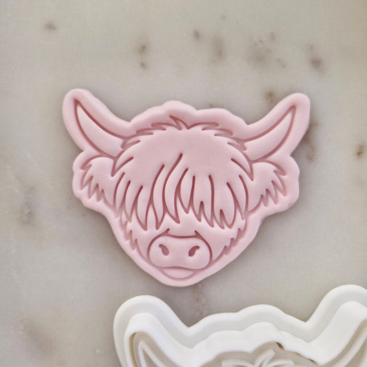 Highland Cow Head Cookie Cutter and Stamp zoomed in 