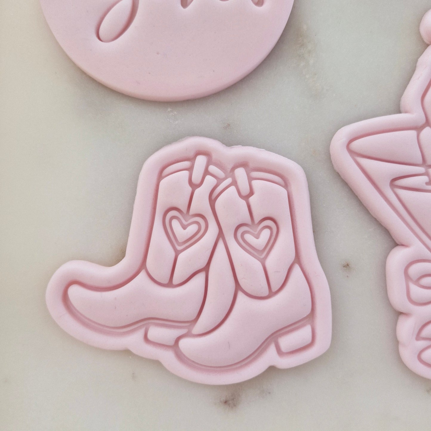 Let's Go Girls Set Cookie Cutter and Stamp cowgirl boots with hearts Cowgirl Boots with Hearts Cookie Cutter and Stamp zoomed in 