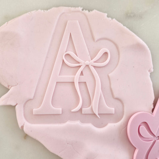 Letter A with Bow Cookie Cutter and Stamp zoomed in