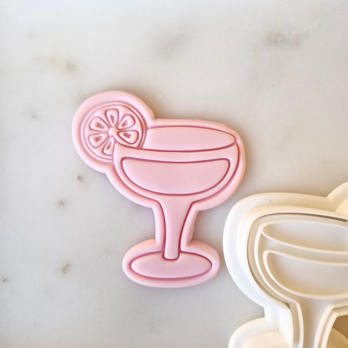 Cocktail Drink Glass with Lemon Cookie Cutter and Stamp zoomed in