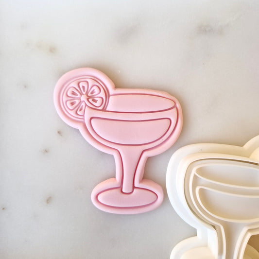 Cocktail Drink Glass with Lemon Cookie Cutter and Stamp zoomed in