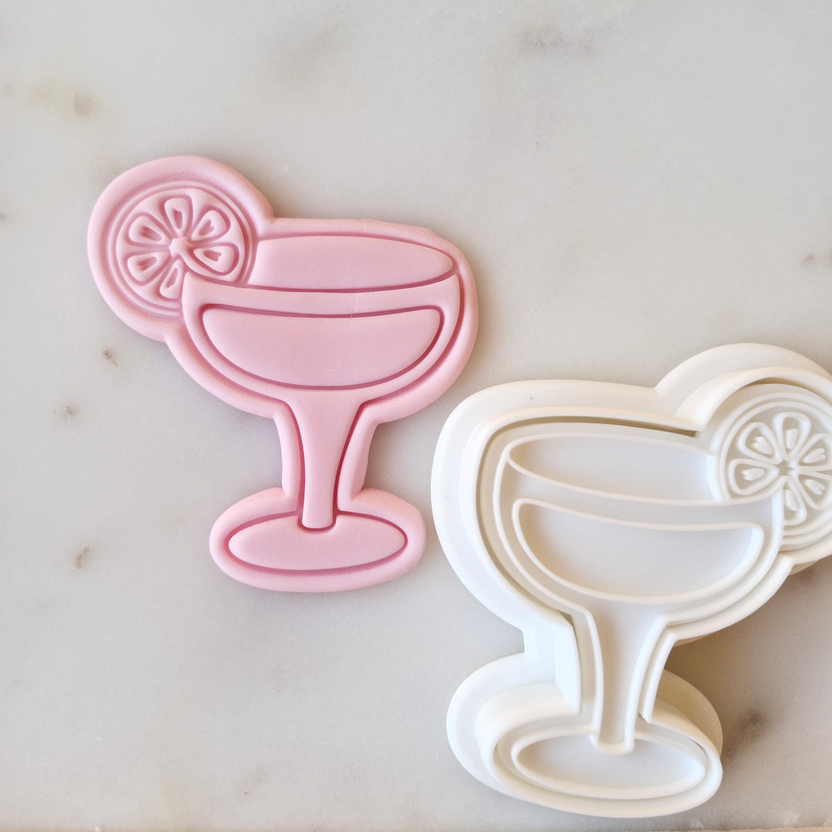 Cocktail Drink Glass with Lemon Cookie Cutter and Stamp zoomed out