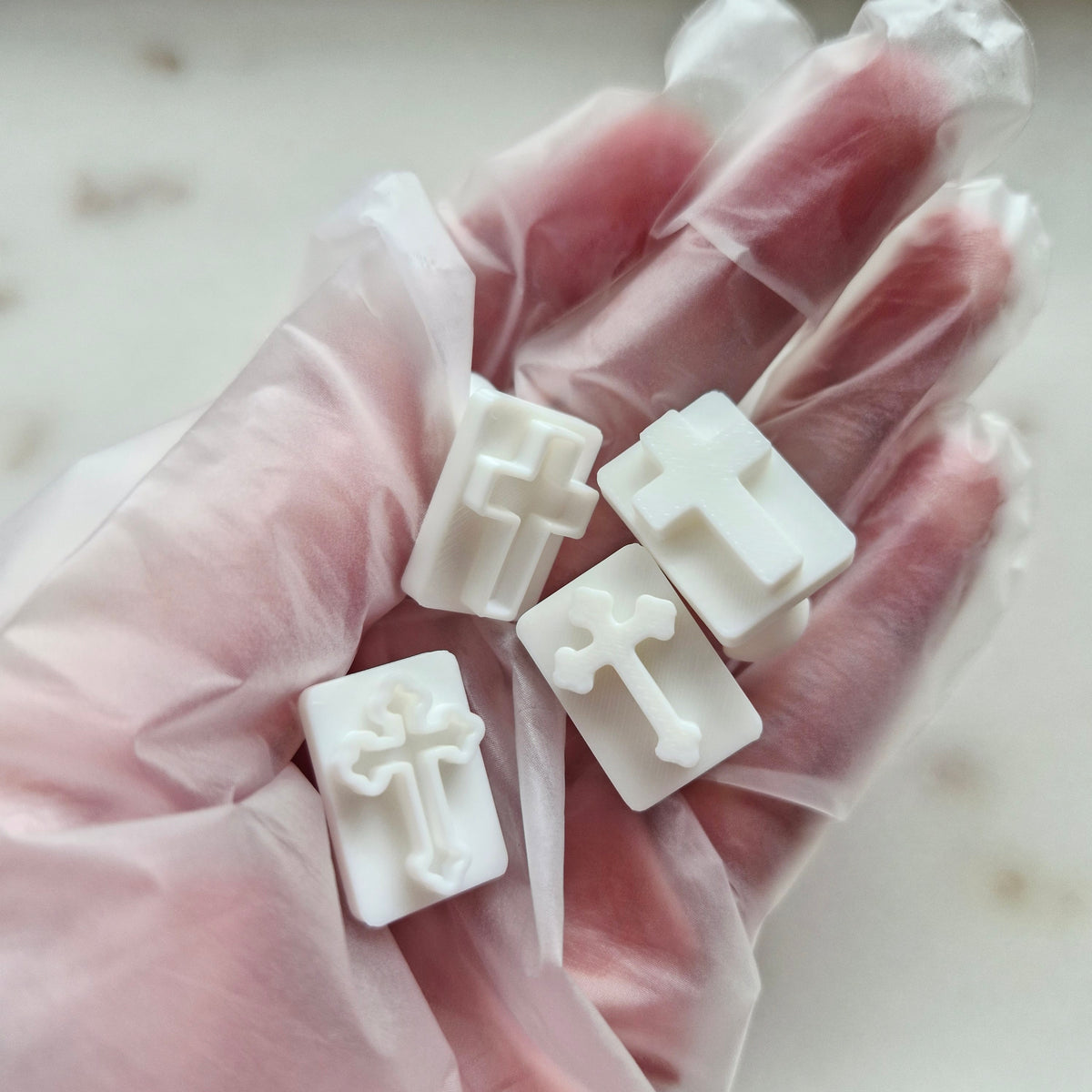 Mini Cross Set Cookie Fondant Emboss Stamp holding in hand