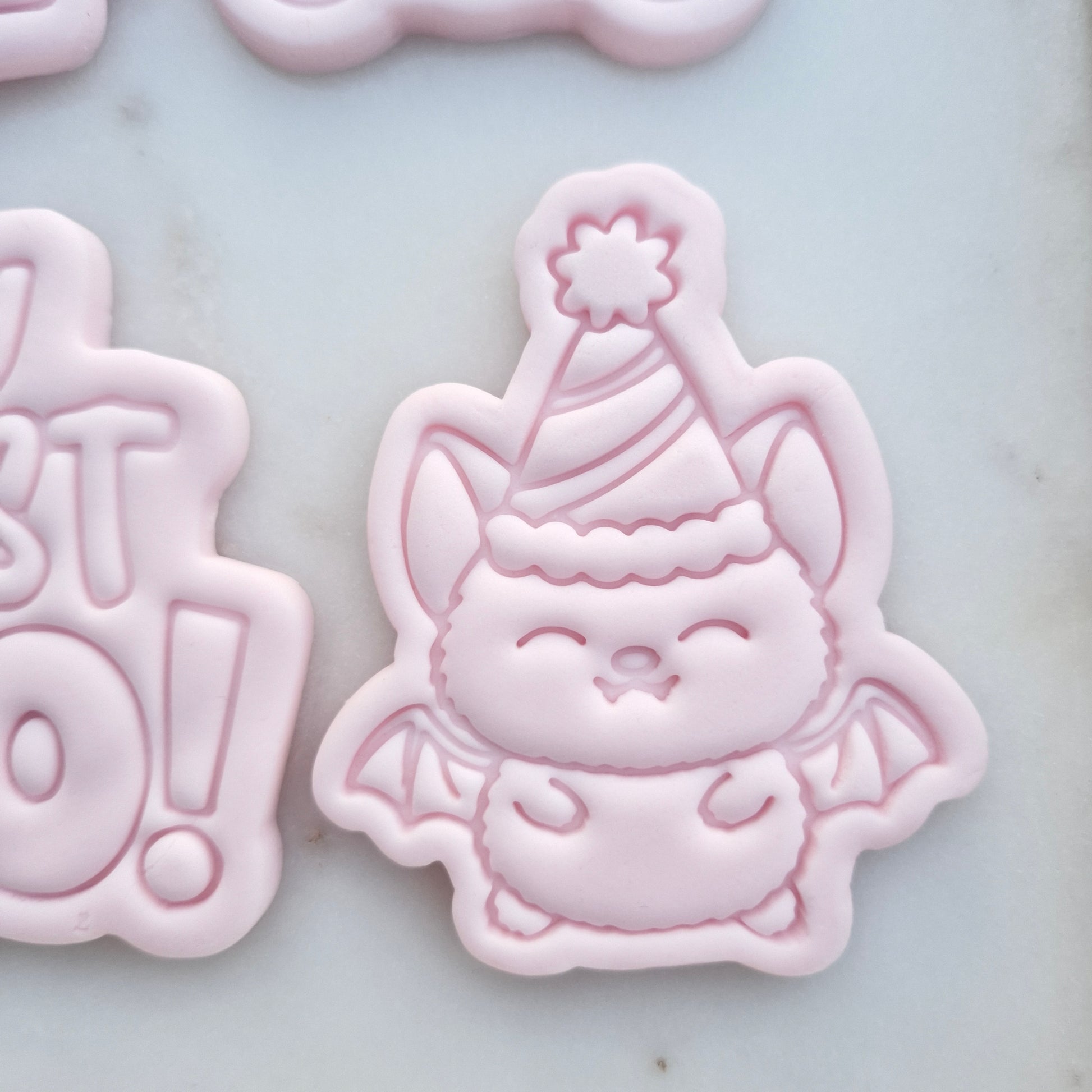 My First Boo Set Cookie Cutter and Stamp bat with birthday hat