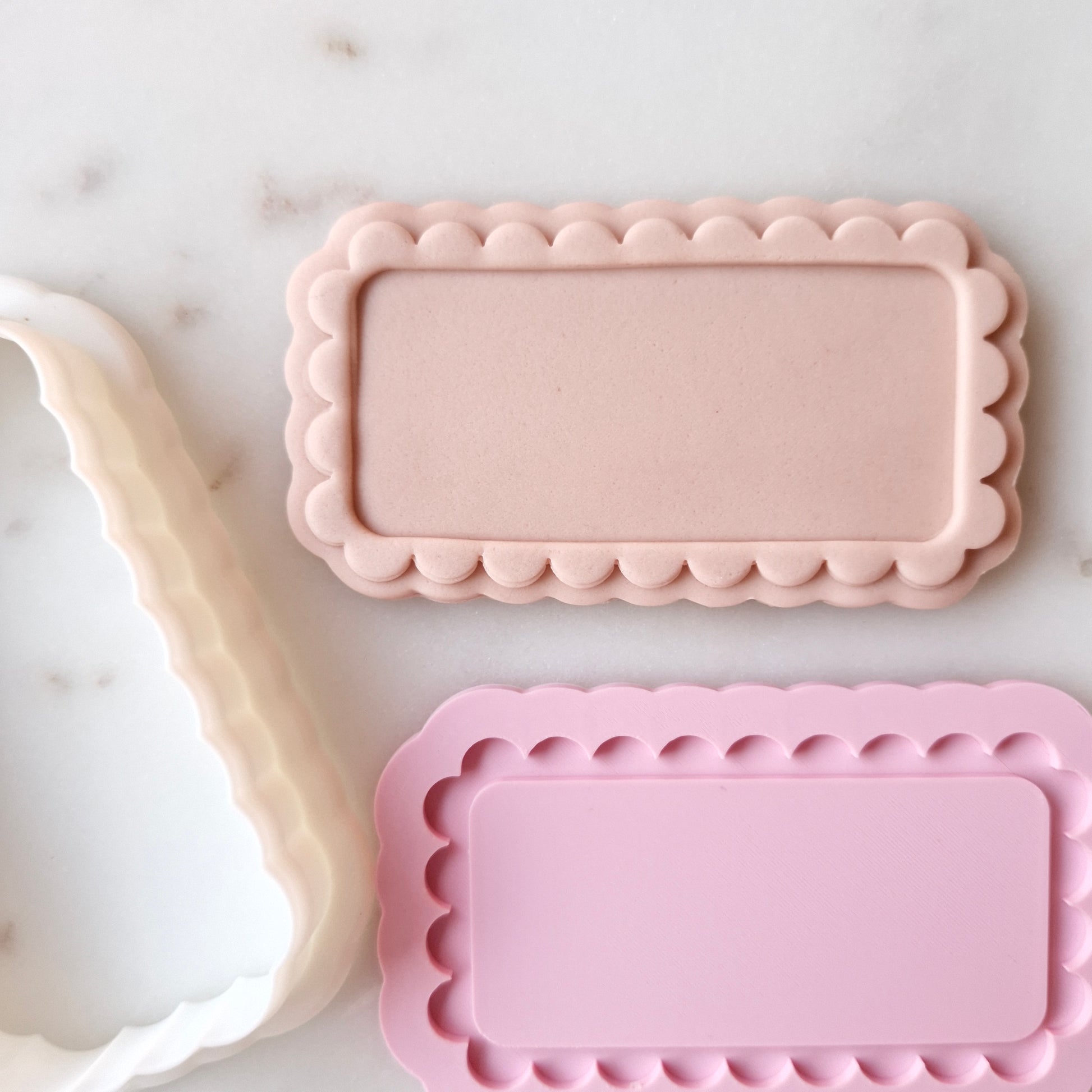 Scalloped Rectangle Frame Cookie Cutter and Deboss Stamp zoomed out