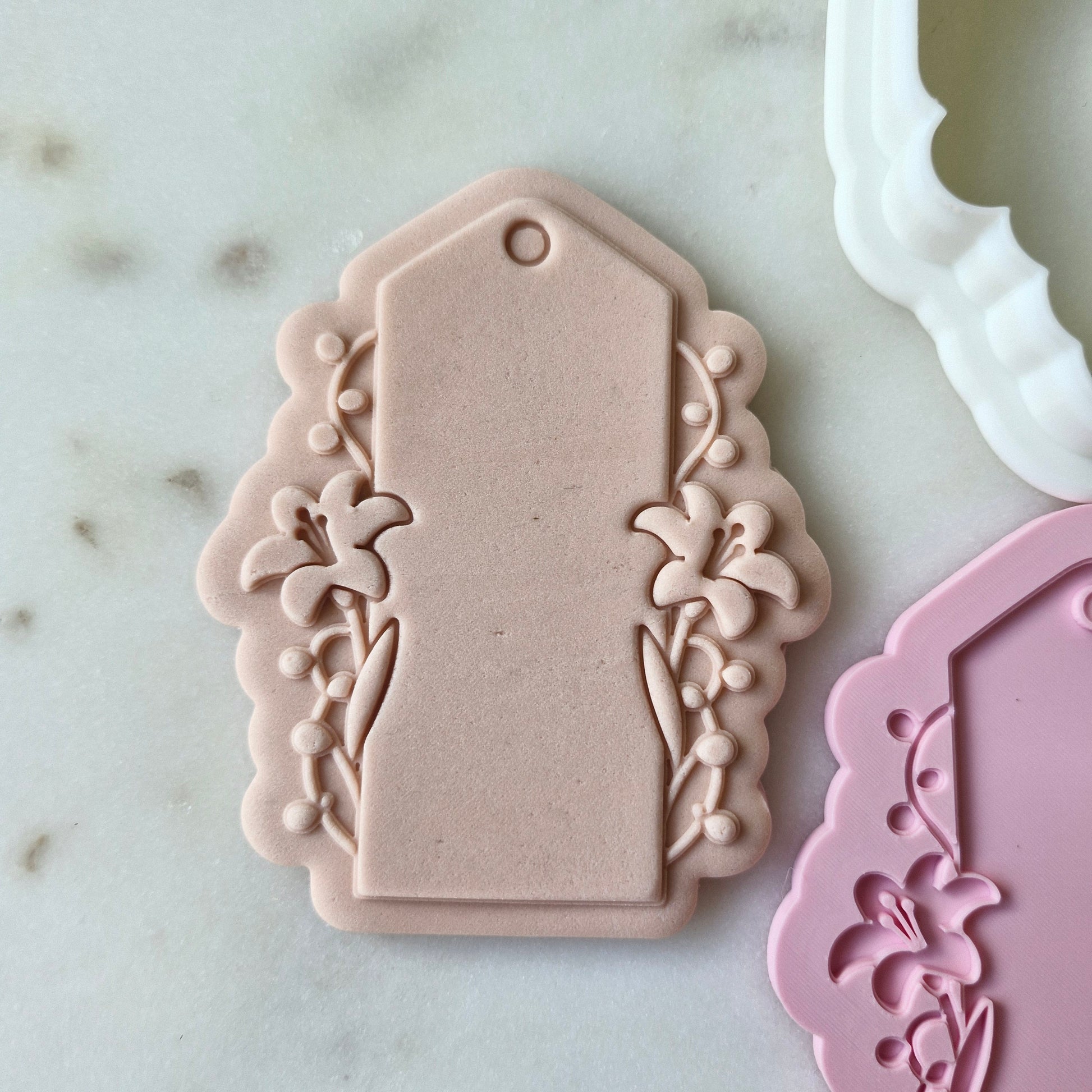 Floral Name Tag Cookie Cutter and Deboss Stamp