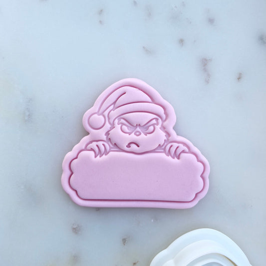 Naughty Christmas Set Cookie Cutter and Stamp name plaque Cranky Christmas Name Plaque Cookie Cutter and Stamp zoomed in