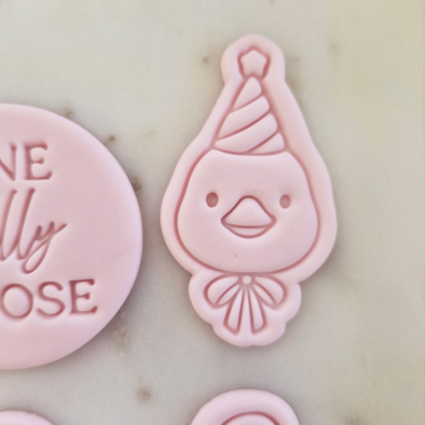 One Silly Goose Set Cookie Cutter and Stamp goose head with party hat