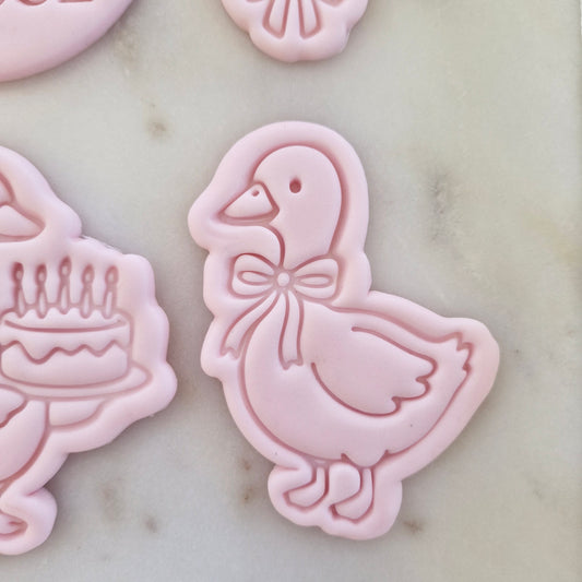 One Silly Goose Set Cookie Cutter and Stamp standing goose with bow