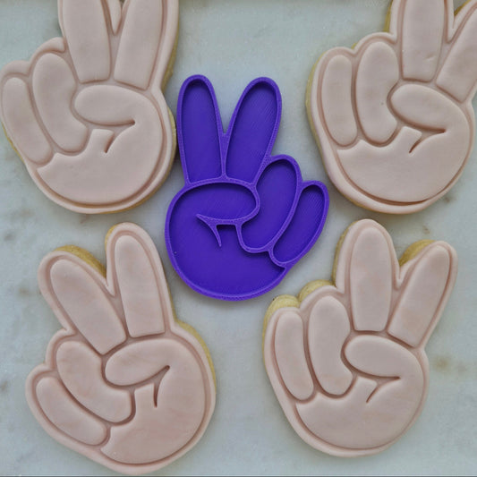 Peace Hand Sign Cookie Cutter and Stamp zoomed out