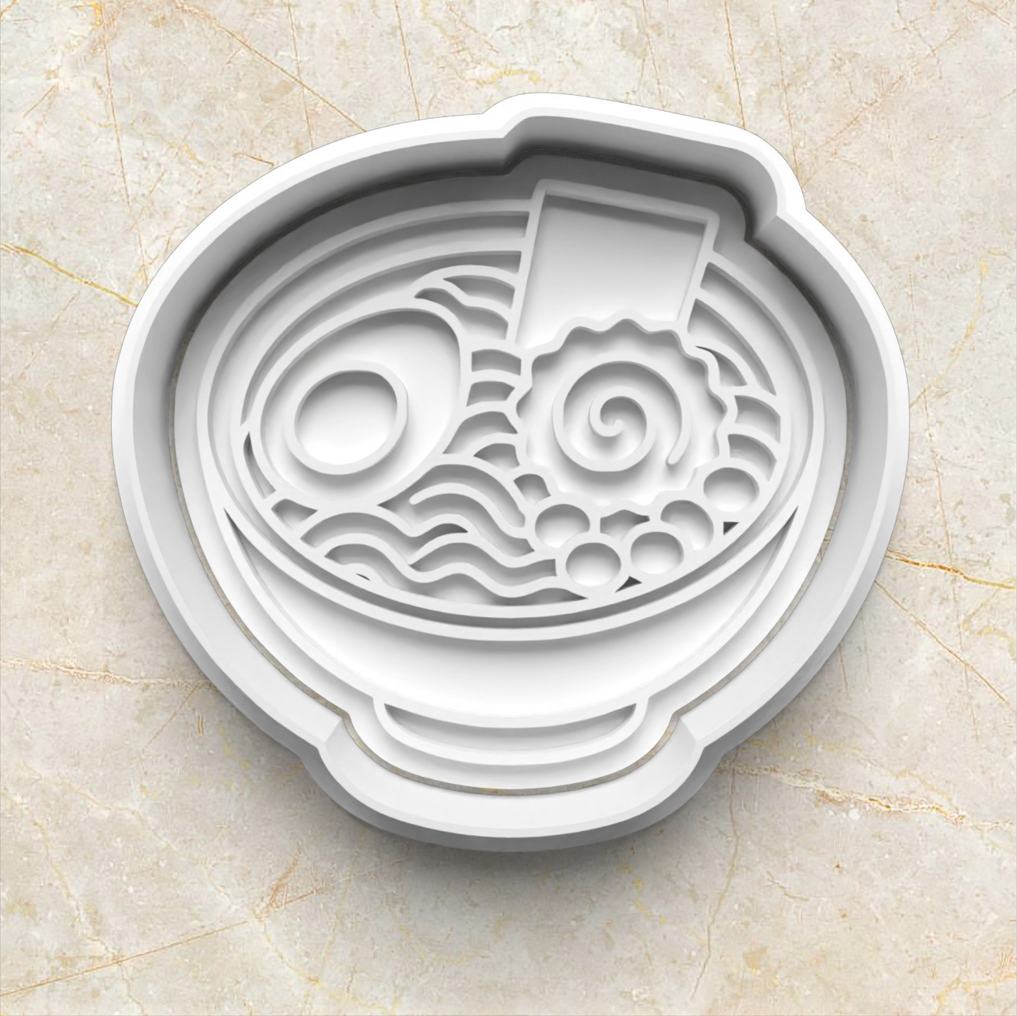 ramen noodle bowl on beige marble background Ramen Noodles Cookie Cutter and Stamp