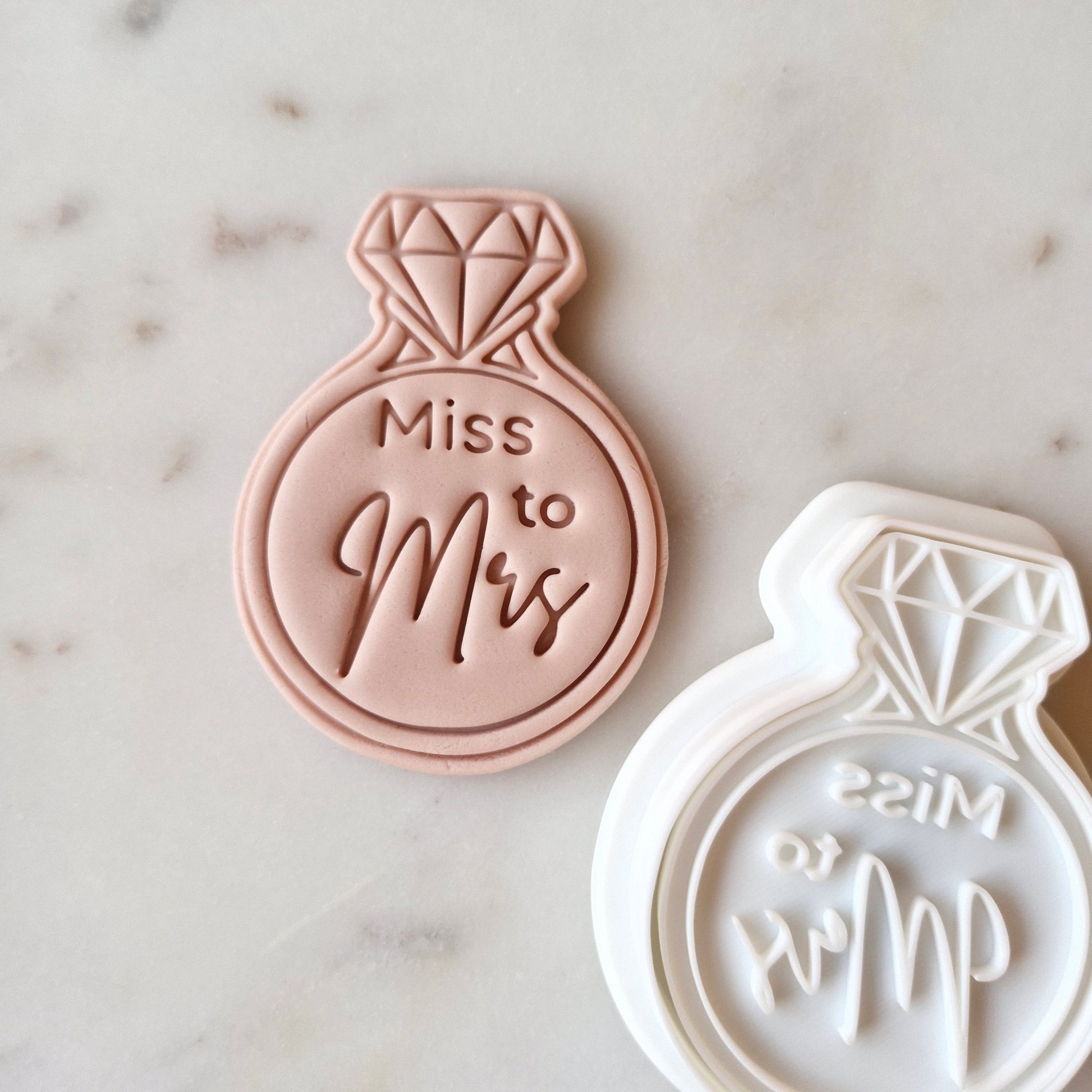 zoomed out and on white background Miss to Mrs Ring Cookie Cutter and Stamp