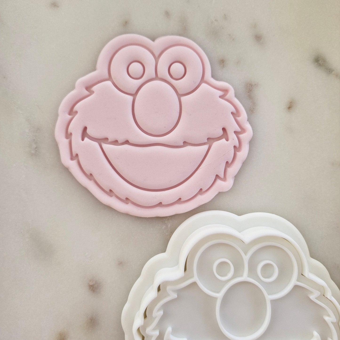 Red Fluffy Monster Head Cookie Cutter and Stamp zoomed out 