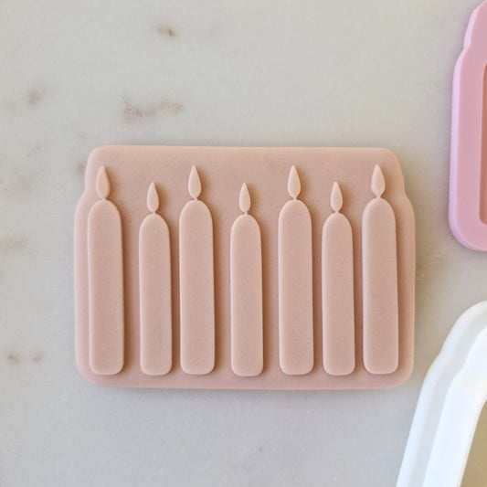 Birthday Candles Cookie Cutter and Stamp zoom in on white marble