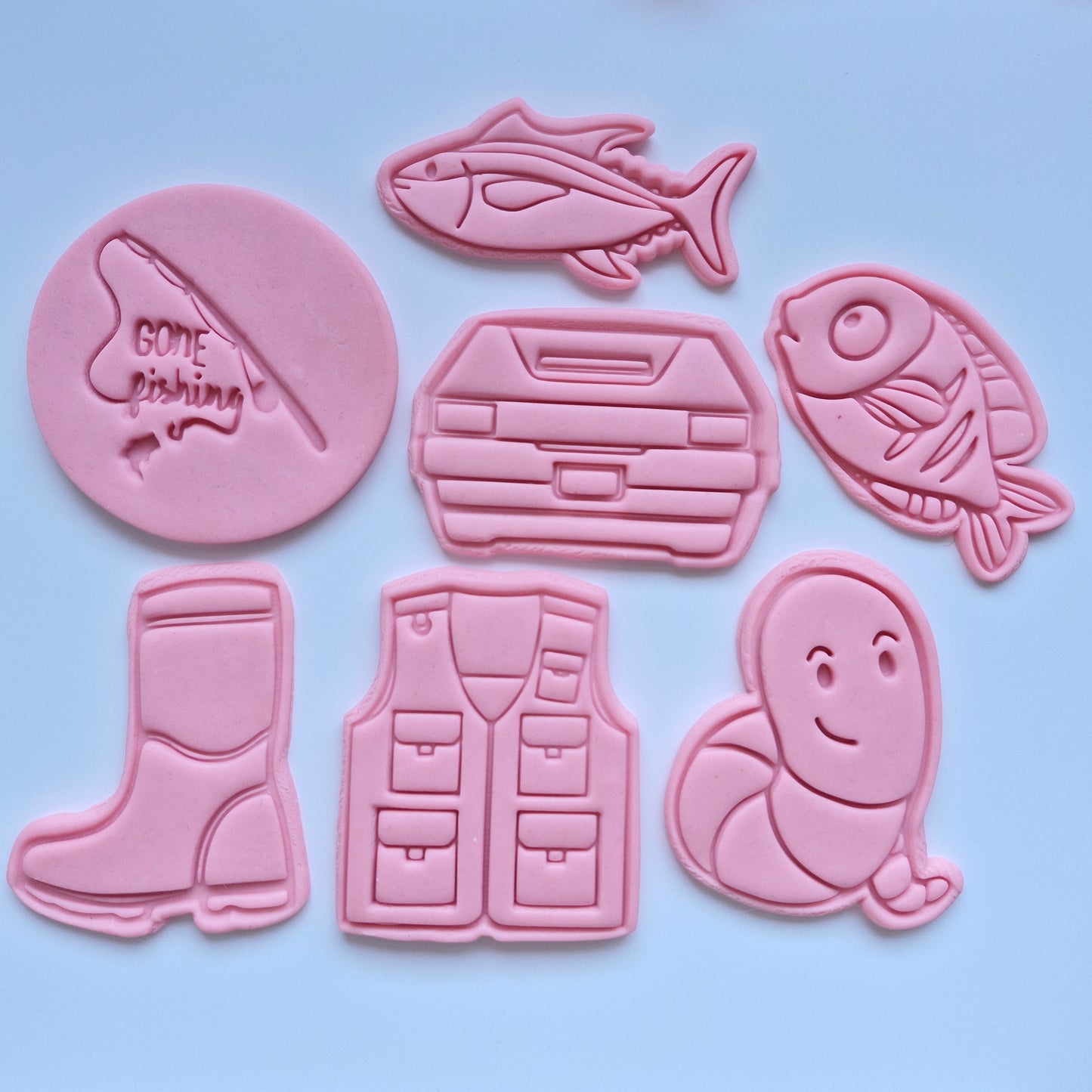 Gone fishing Cookie Cutter and Stamp (Set of 7)