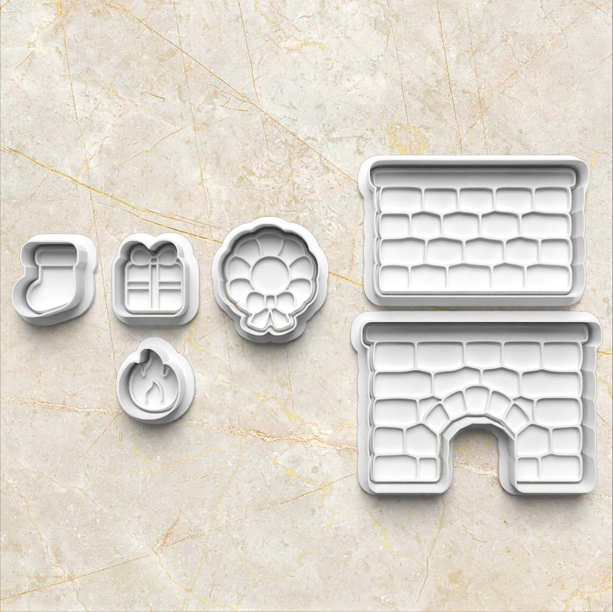 Christmas Fireplace Puzzle Set Cookie Cutter and Stamp