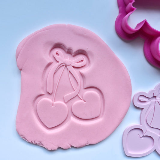 Cherry Hearts with Bow Cookie Cutter and Stamp